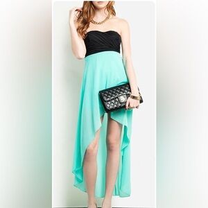 Charlotte Russe Black and Teal High Low Strapless dress